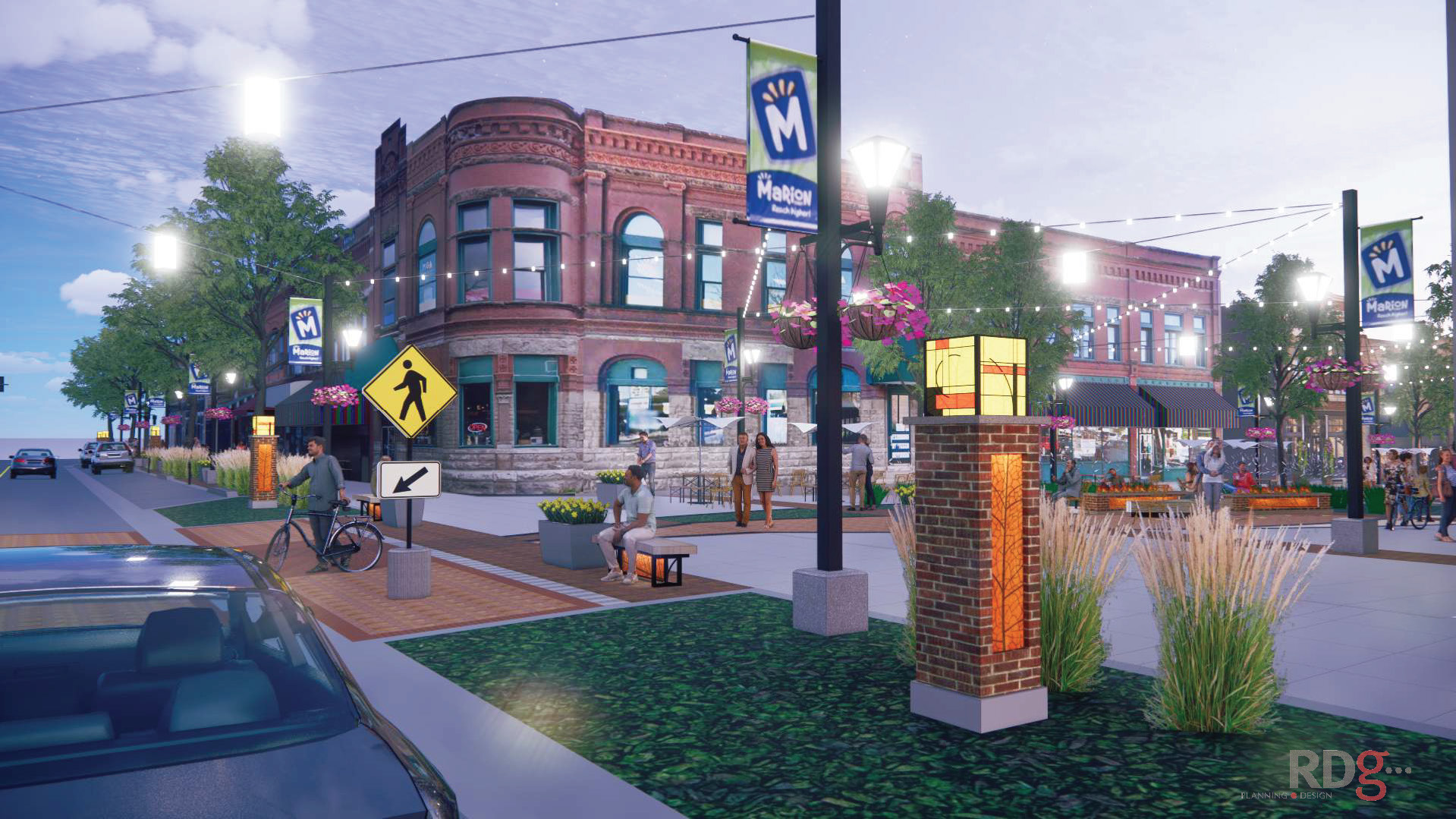 7th Ave Streetscape by 11th St Plaza - Night