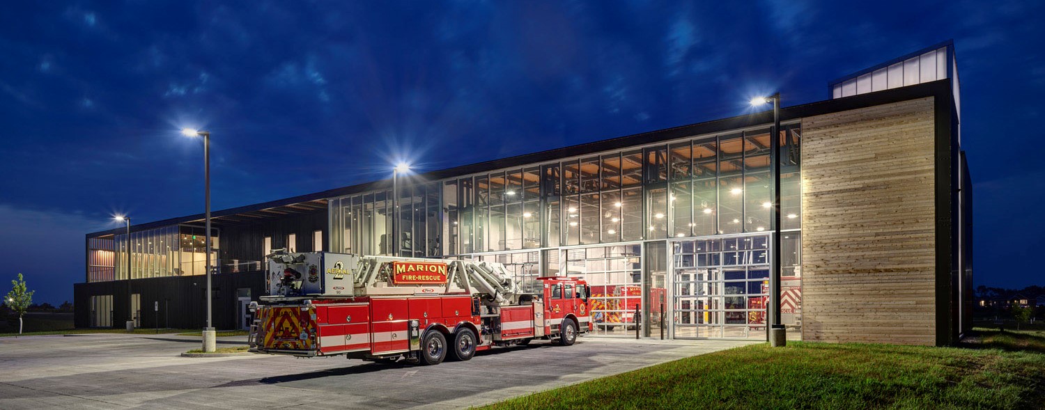 fire department headquarters at night