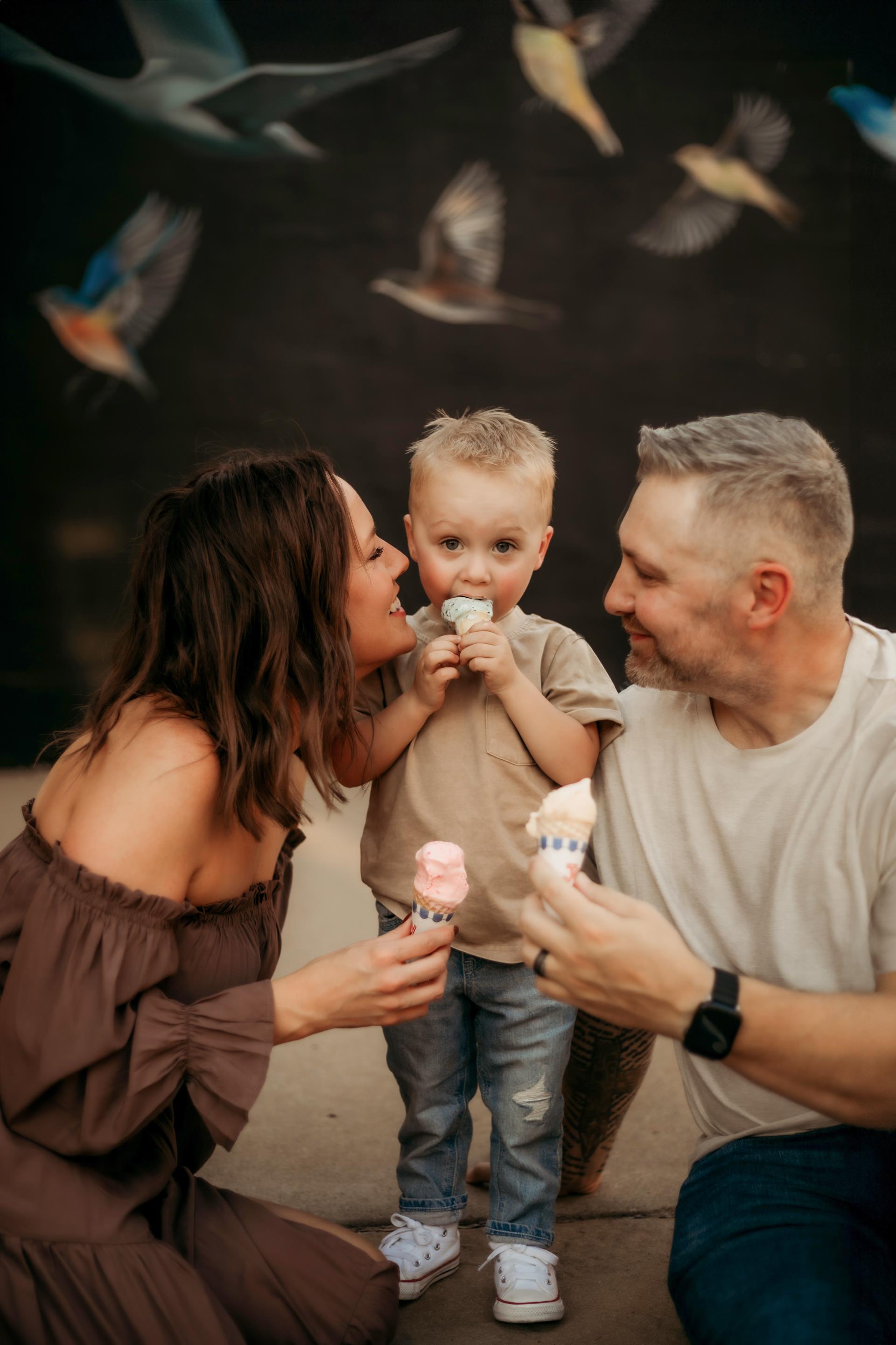 family eating ice cream cones